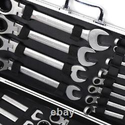 22 Pcs 6-32mm Wrench Set Ratchet Spanner Combination Flexible Head Metric Sizes