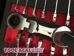 Britool Hallmark 8mm-19mm Short Ratcheting Flexi Head Spanner Wrench Tool Set