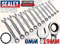 SEALEY Ratchet Spanners 12pc Combination Ratchet Wrench/Spanner Tool Set 8m-19mm